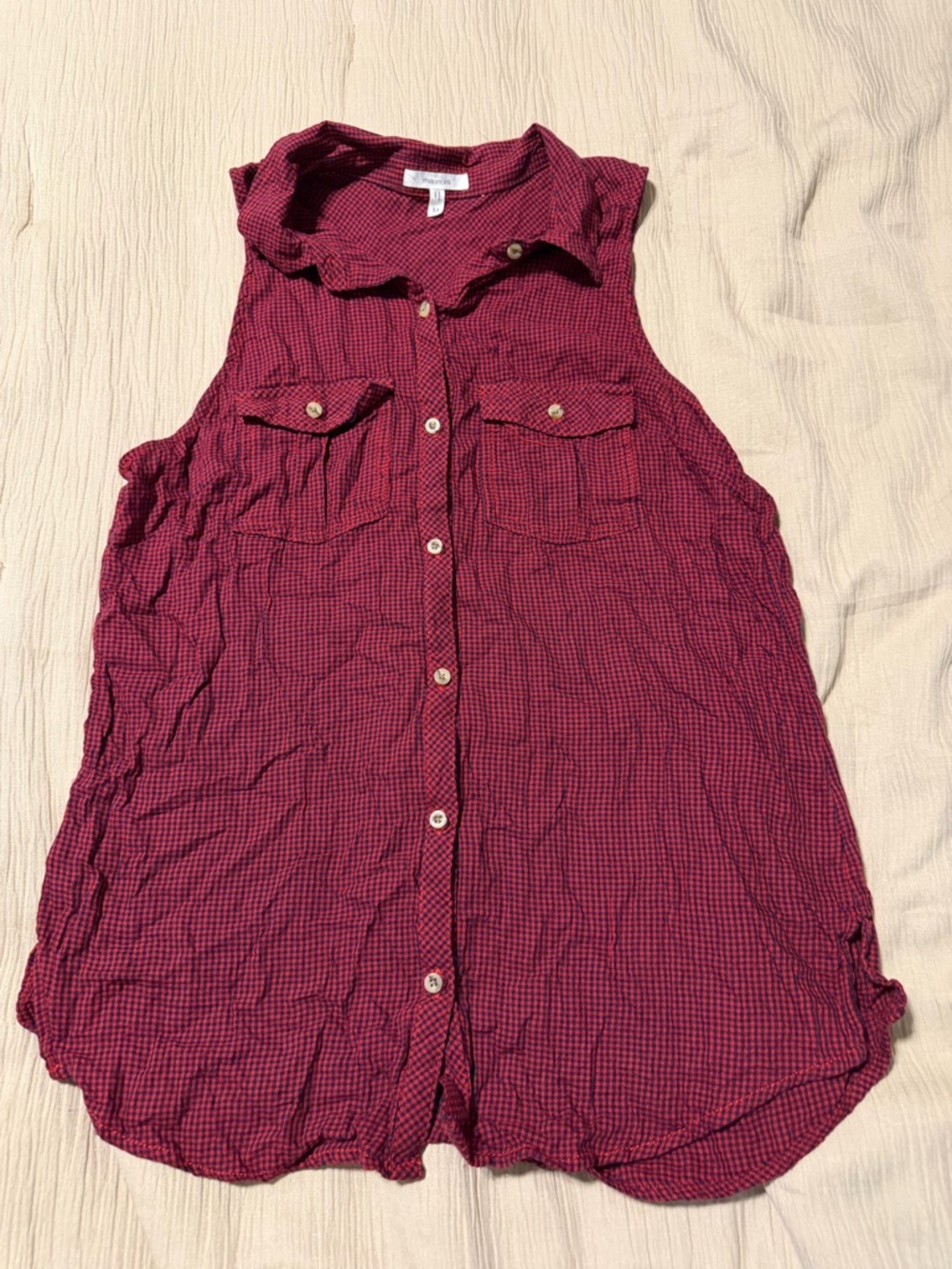 Maurices Sleeveless Button-Front Burgundy/Navy Plaid Shirt